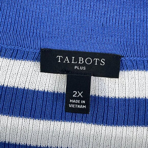 Talbots Plus 2X Ribbed Knit Johnny Collar Pullover Mariner Stripe Top Shirt - Picture 4 of 9